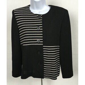 Leslie Fay Women Blazer Jacket Size 6P Black White Striped Button up Long Sleeve